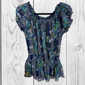 Vintage f21 y2 Floral Ruffle Sleeve Top size medium fairy spring